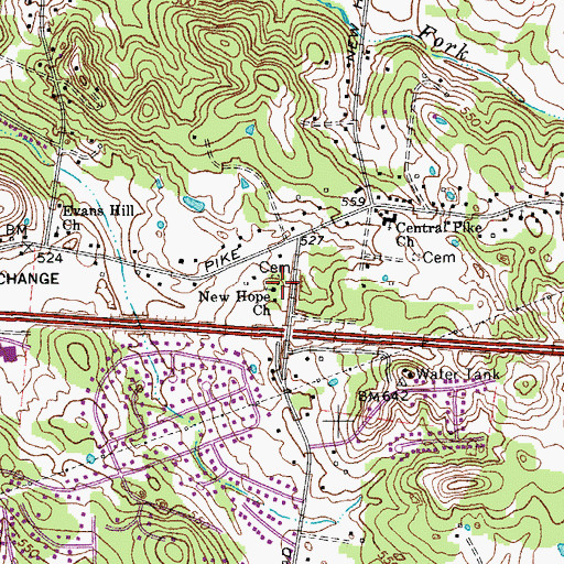 Topographic Map of New Hope Baptist Church, TN