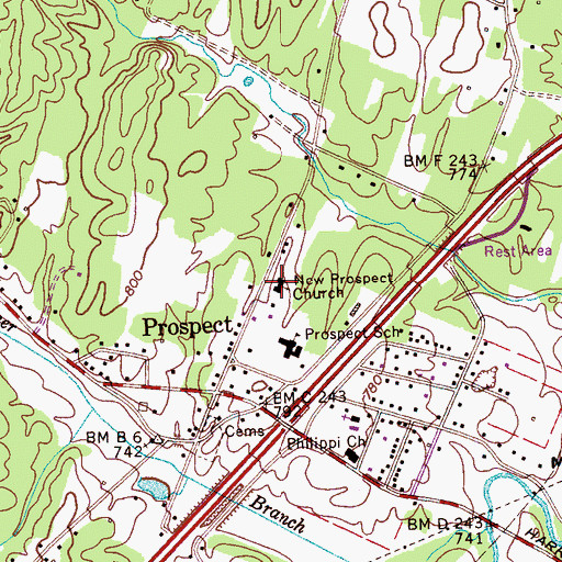 Topographic Map of New Prospect Church, TN