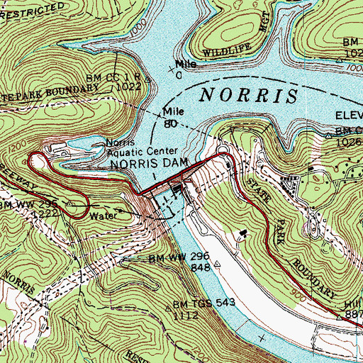 Topographic Map of Norris Dam, TN