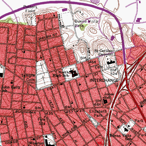 Topographic Map of North High School, TN