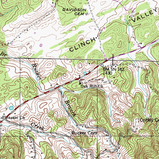 Topographic Map of Oak Hill Church, TN