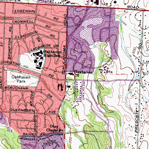 Topographic Map of Oakhaven Church, TN