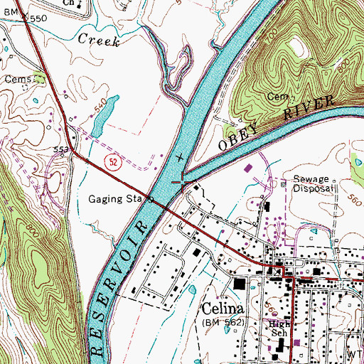 Topographic Map of Obey River, TN