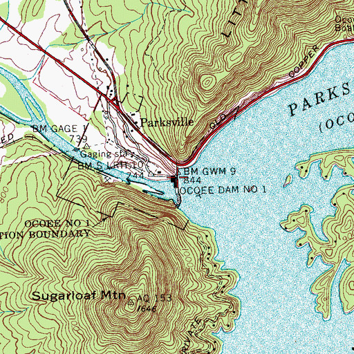 Topographic Map of Ocoee Dam Number One, TN