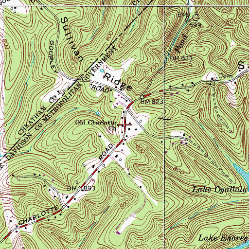 Topographic Map of Old Charlotte Church, TN
