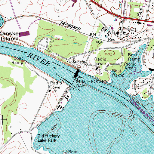 Topographic Map of Old Hickory Dam, TN