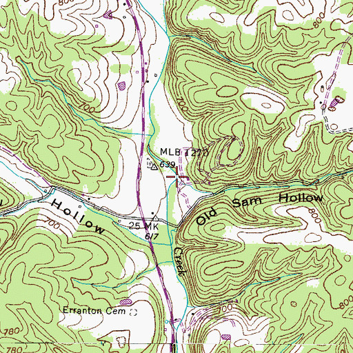 Topographic Map of Old Sam Hollow, TN