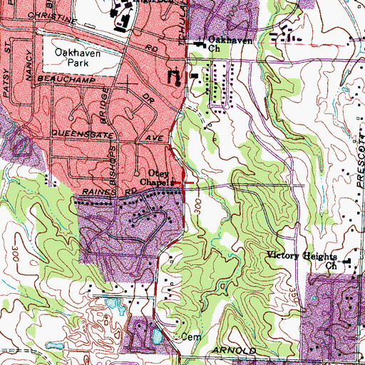 Topographic Map of Otey Chapel, TN