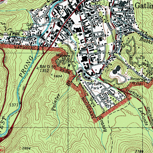 Topographic Map of Painter Branch, TN
