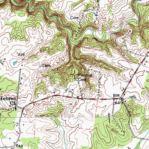 Topographic Map of Pardue Cemetery, TN