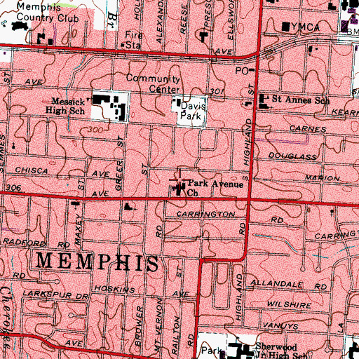 Topographic Map of Park Avenue Church, TN