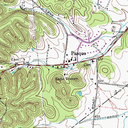 Topographic Map of Pasquo, TN