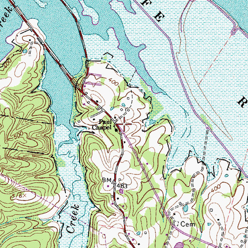 Topographic Map of Paul Chapel, TN