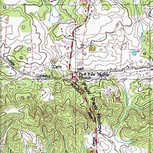 Topographic Map of Paw Paw Hollow Church, TN
