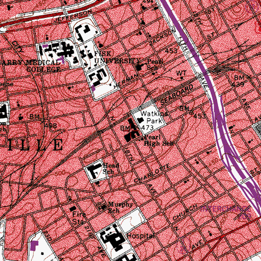 Topographic Map of Pearl High School, TN