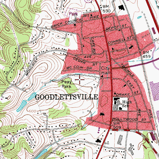 Topographic Map of Peay Park, TN
