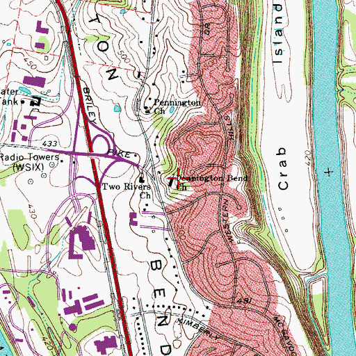 Topographic Map of Pennington Bend Church, TN
