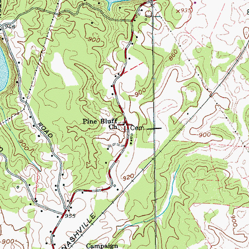Topographic Map of Pine Bluff Church, TN
