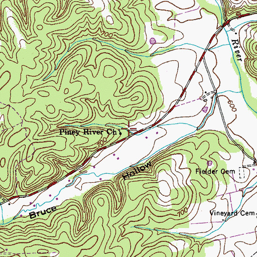 Topographic Map of Piney River Church, TN