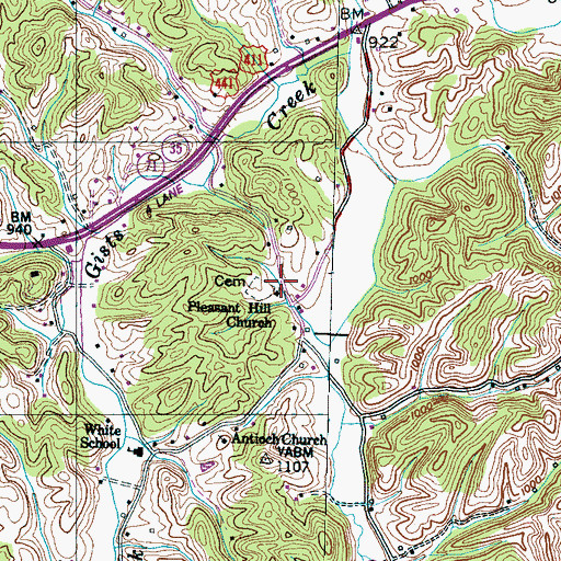 Topographic Map of Pleasant Hill Church, TN