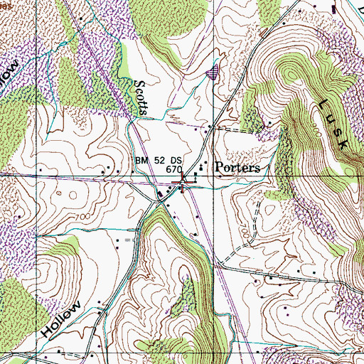 Topographic Map of Porters, TN