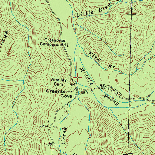 Topographic Map of Porters Creek, TN