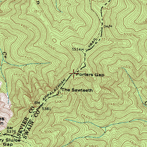 Topographic Map of Porters Gap, TN