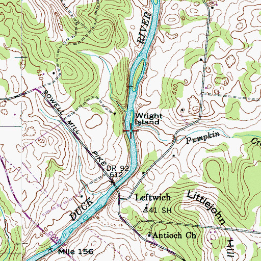 Topographic Map of Pumpkin Creek, TN