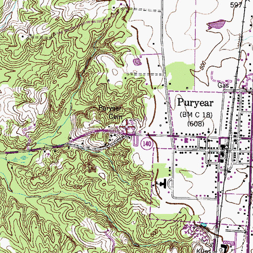 Topographic Map of Puryear Cemetery, TN