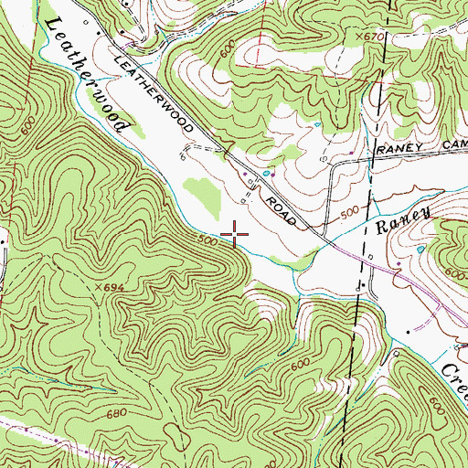 Topographic Map of Raney Camp Branch, TN