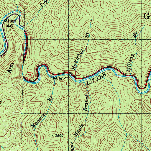 Topographic Map of Rattlebox Branch, TN