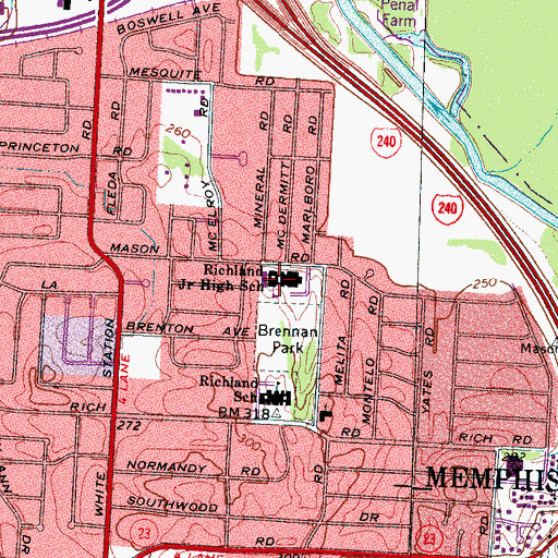 Topographic Map of Richland Junior High School, TN