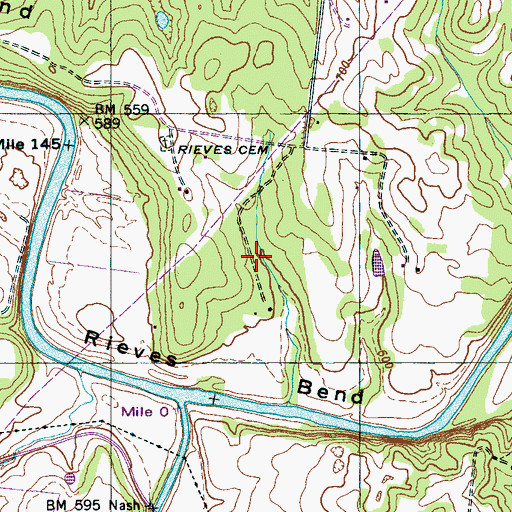 Topographic Map of Rieves Bend, TN