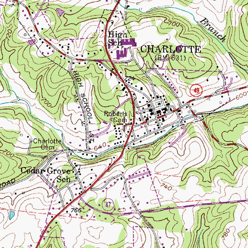 Topographic Map of Roberts Cemetery, TN
