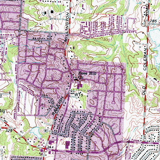 Topographic Map of Rose Hill Church, TN