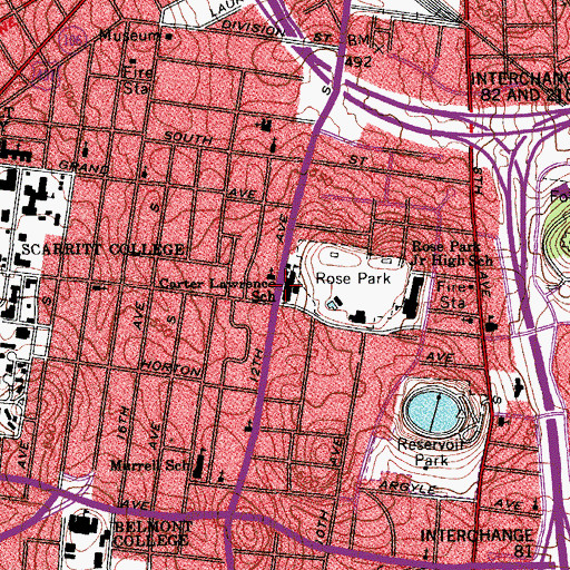 Topographic Map of Rose Park Junior High School, TN