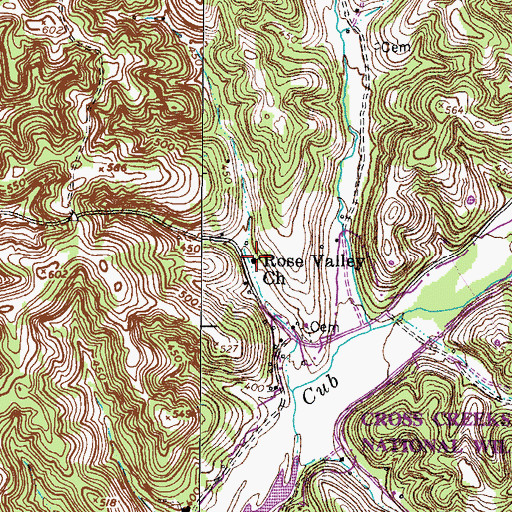 Topographic Map of Rose Valley Church, TN
