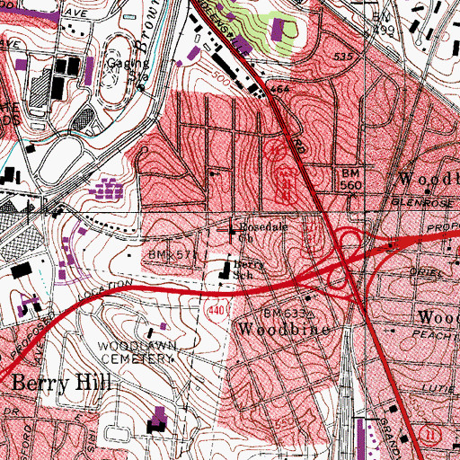 Topographic Map of Rosedale Church, TN