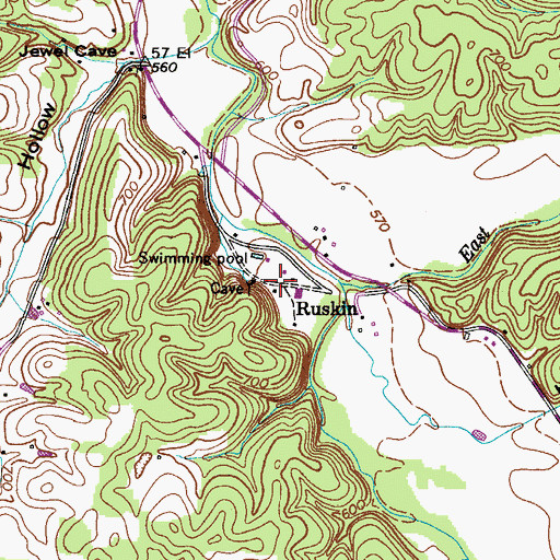 Topographic Map of Ruskin, TN