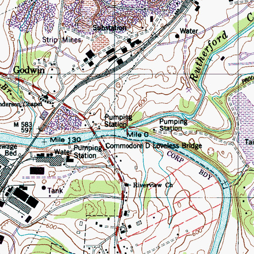 Topographic Map of Rutherford Creek, TN