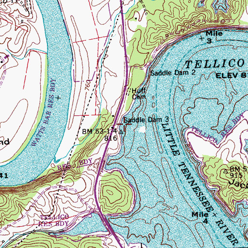 Topographic Map of Saddle Dam 3, TN