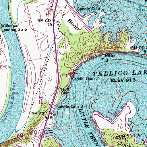 Topographic Map of Saddle Dam 2, TN