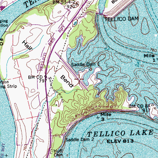 Topographic Map of Saddle Dam 1, TN