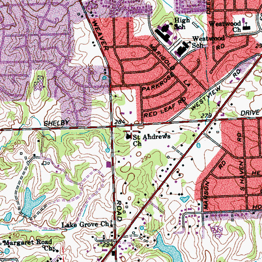 Topographic Map of Saint Andrews Church, TN