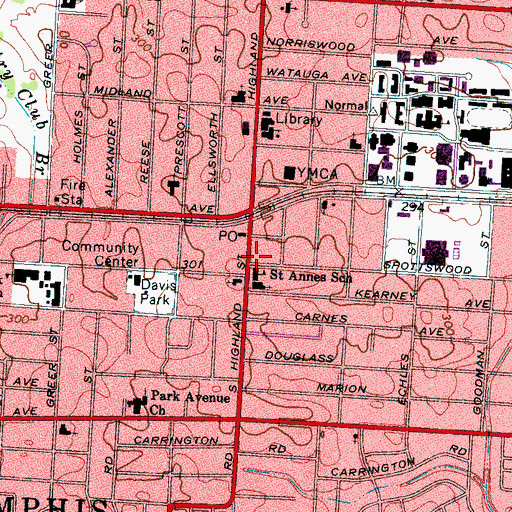 Topographic Map of Saint Annes School, TN
