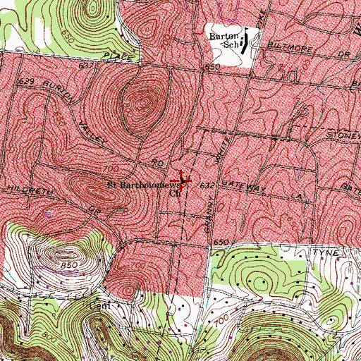 Topographic Map of Saint Bartholomews Church, TN