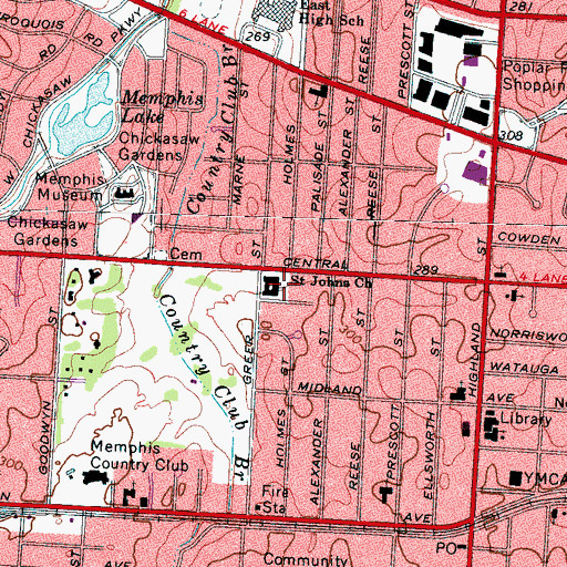Topographic Map of Saint Johns Church, TN