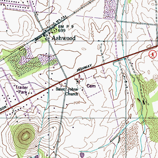 Topographic Map of Saint Johns Church, TN