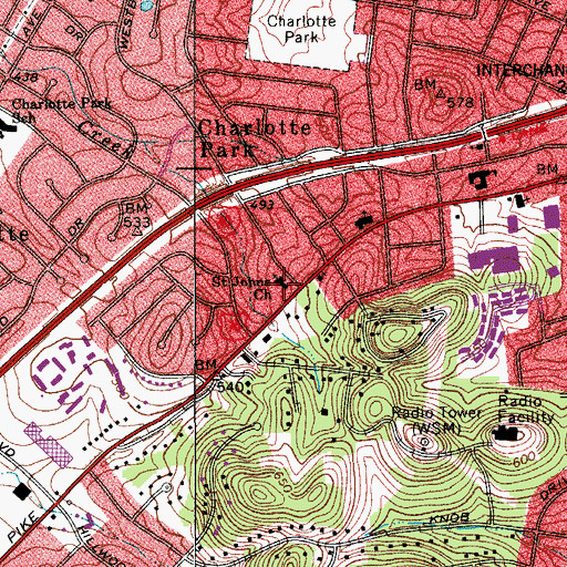 Topographic Map of Saint Johns Church, TN
