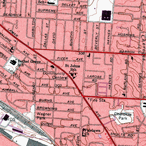 Topographic Map of Saint Johns School, TN